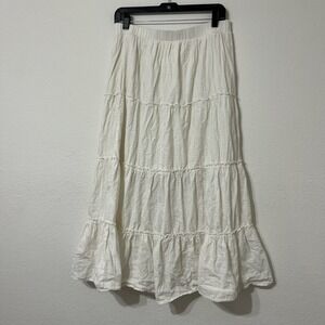BP White Tiered Maxi Skirt Size L Boho Cottagecore Flowy Prairie Summer